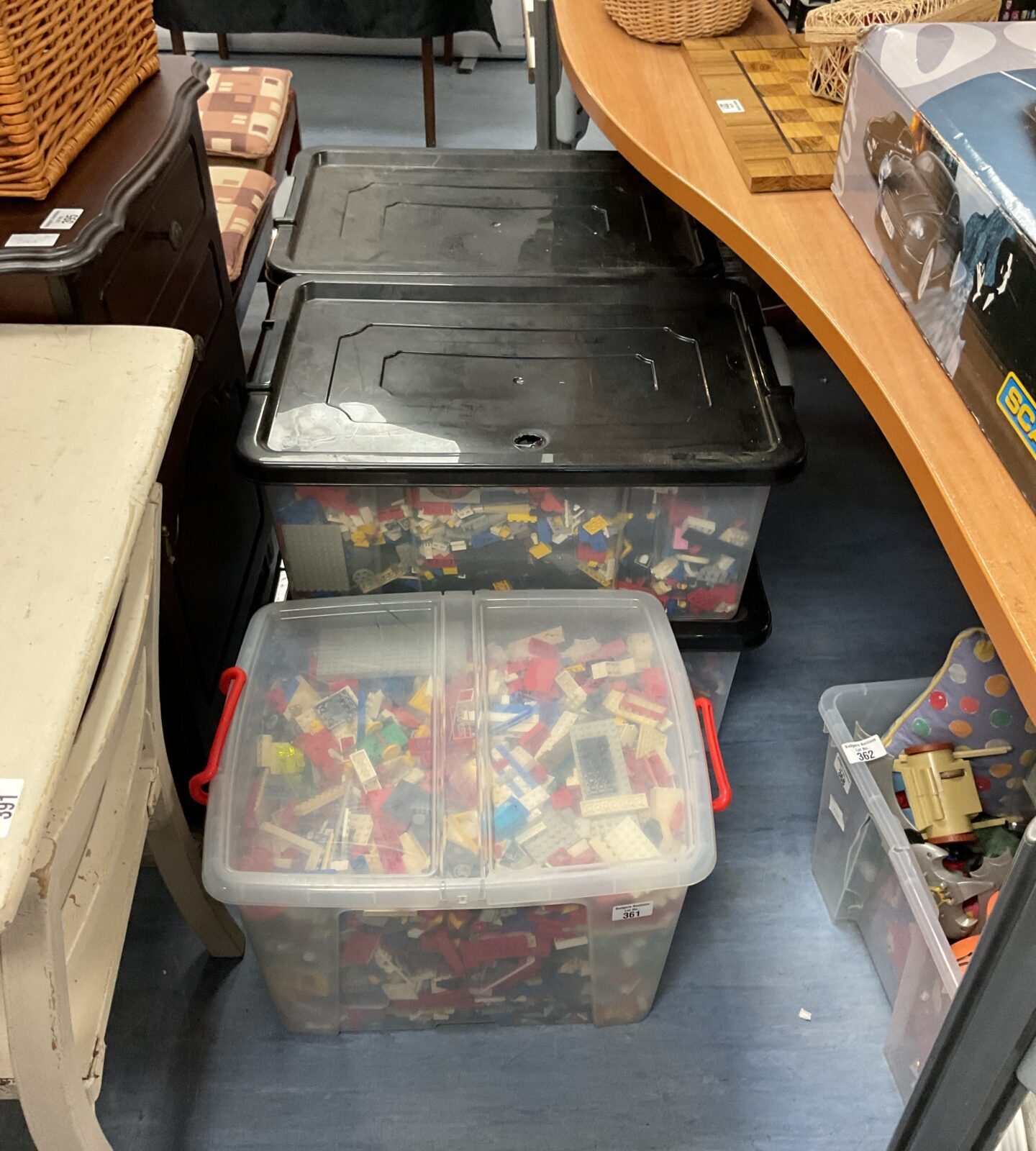 Five large boxes of mixed lego