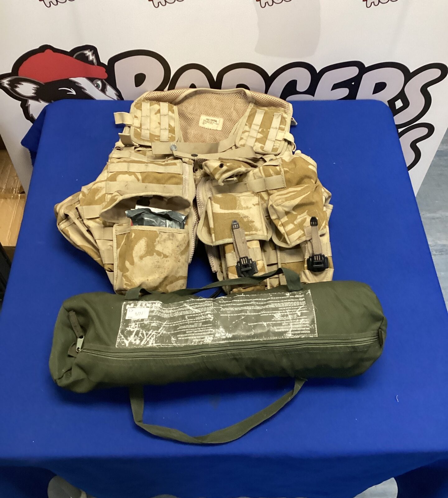 British army desert issue assault vest with two tents