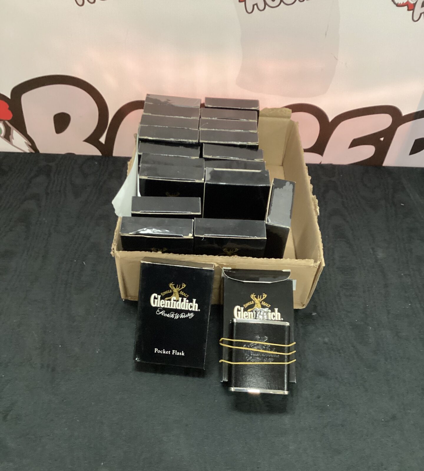 Box of Glenfiddich Hip Flasks
