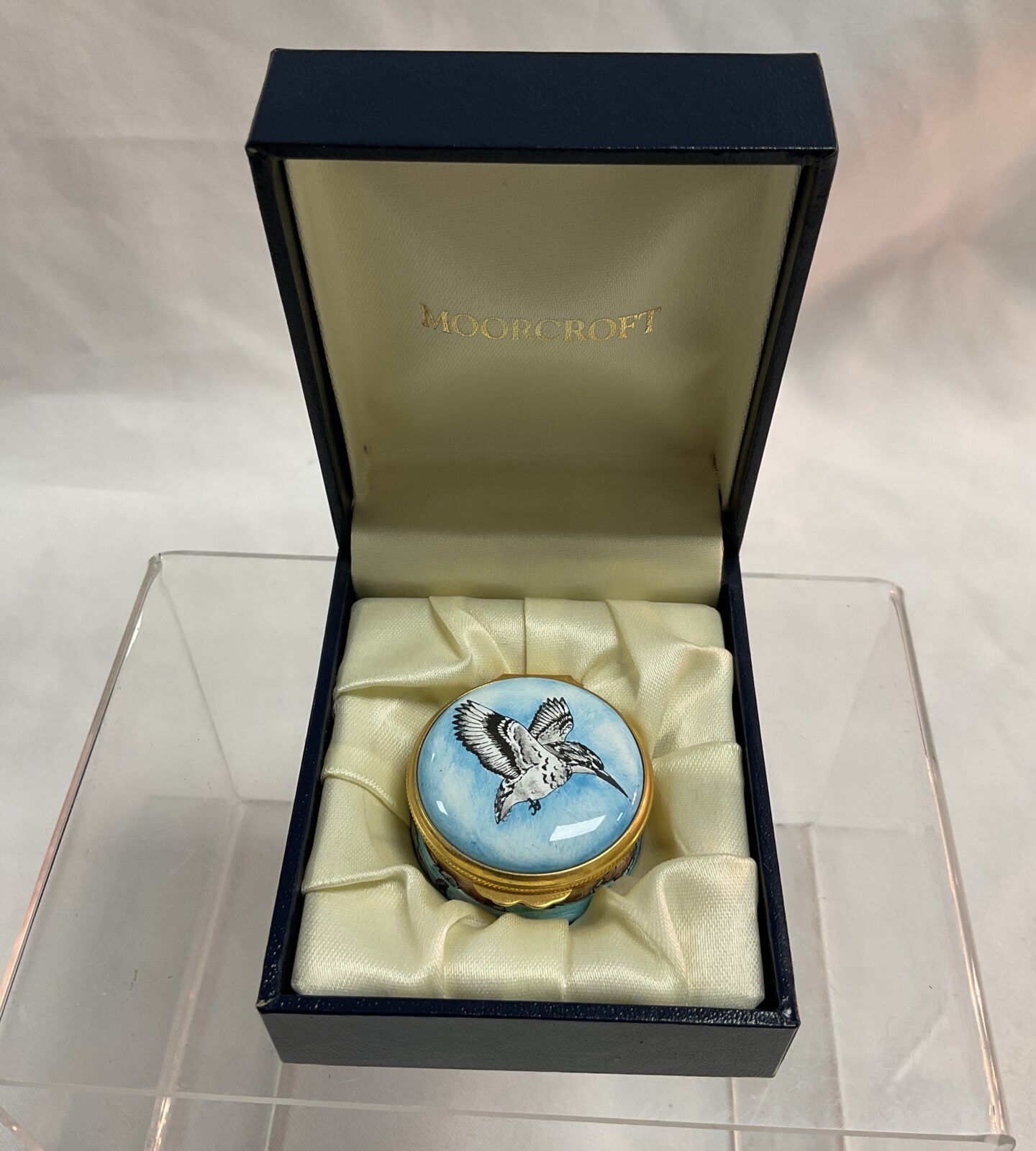 Moorcroft enamel pill pot in display box