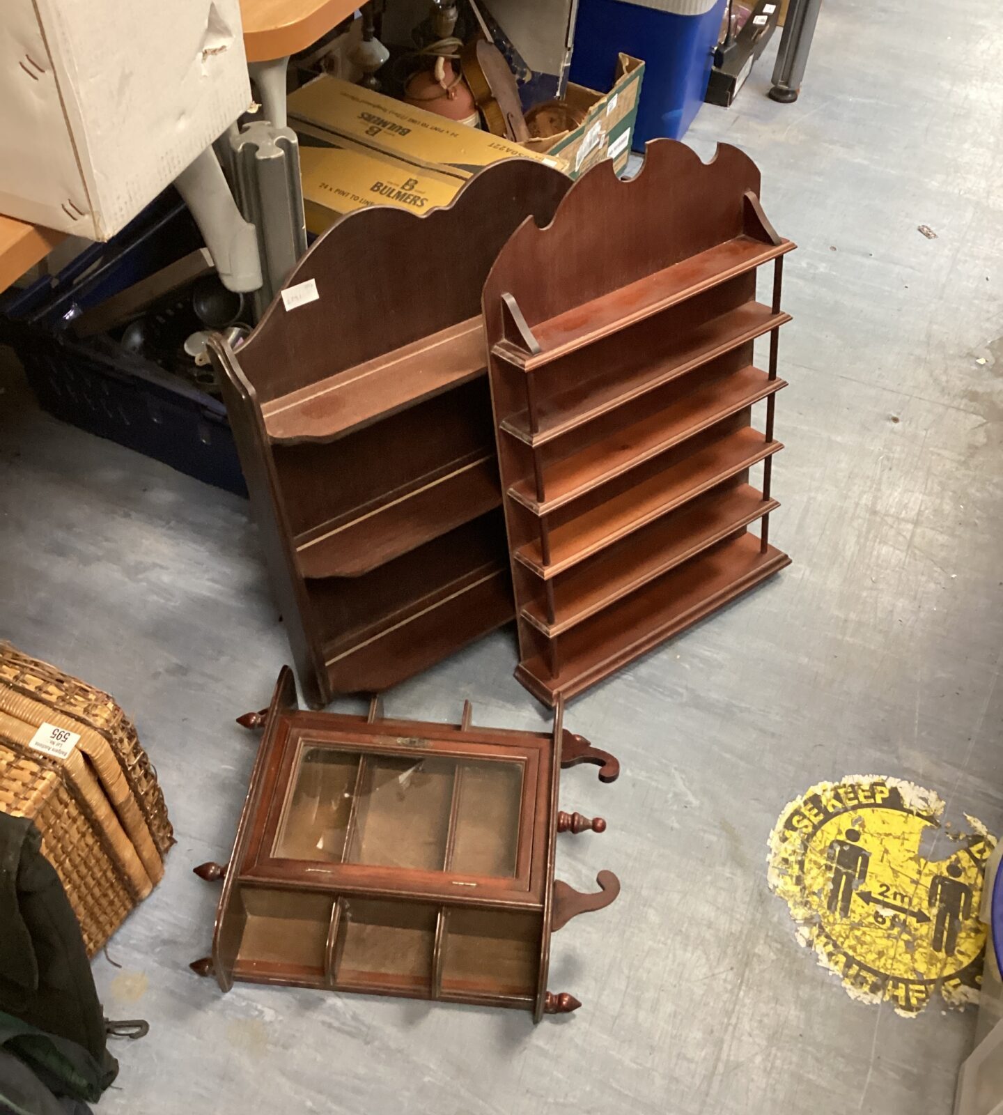 Three display shelving units inc glass fronted display cabinet