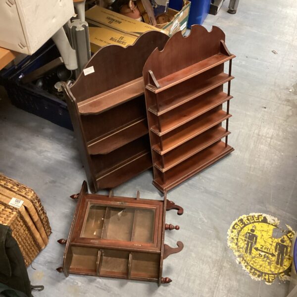 Three display shelving units inc glass fronted display cabinet