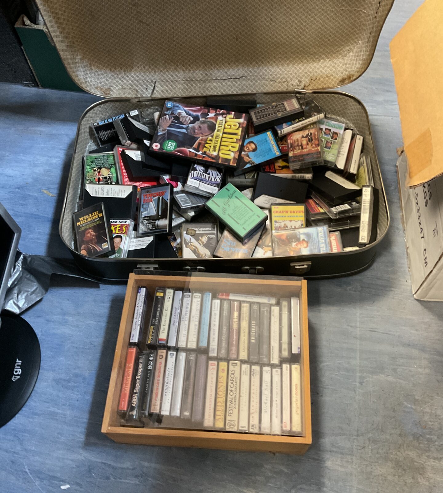 Vintage case full of audio cassette tapes