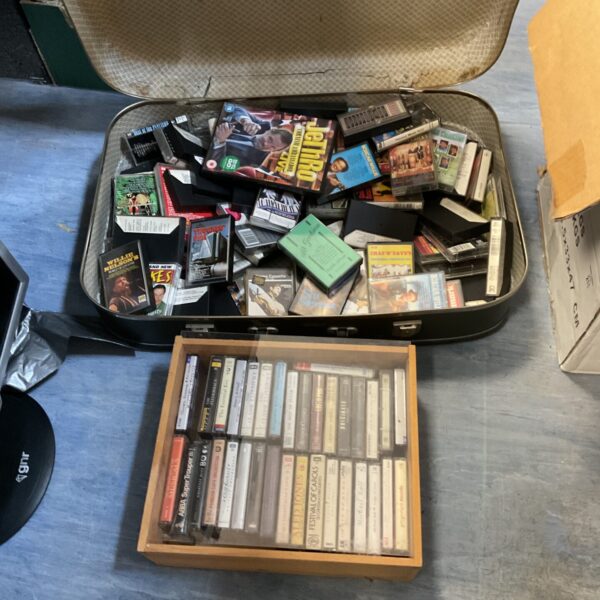 Vintage case full of audio cassette tapes