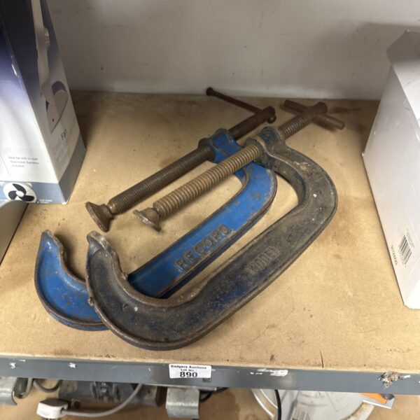 Two large G clamps - record & Woden