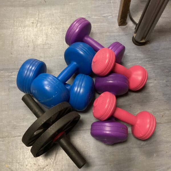 Set of dumbbells with rolling exercise machine