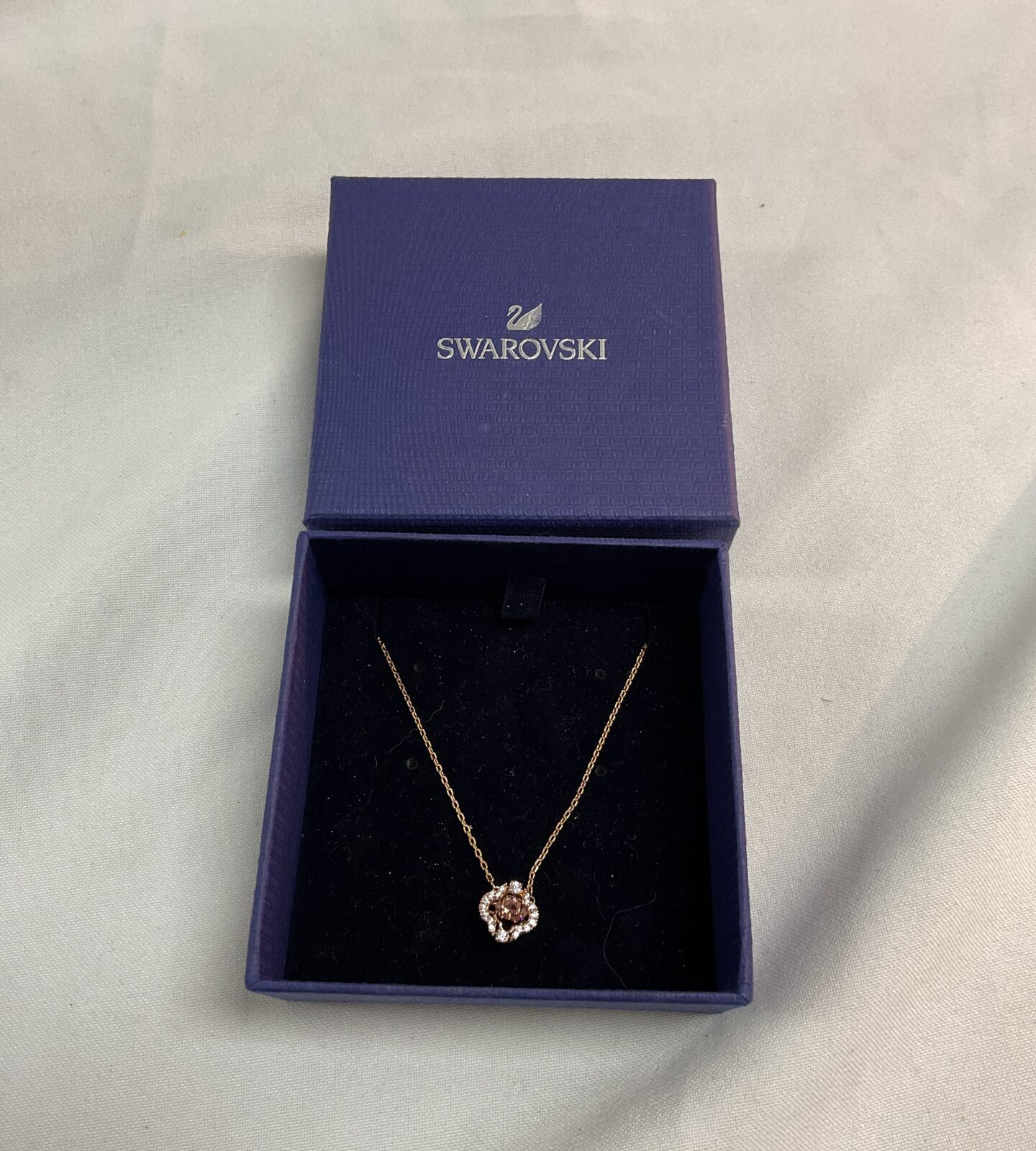 Swarovski rose gold tone crystal shimmer pendant necklace