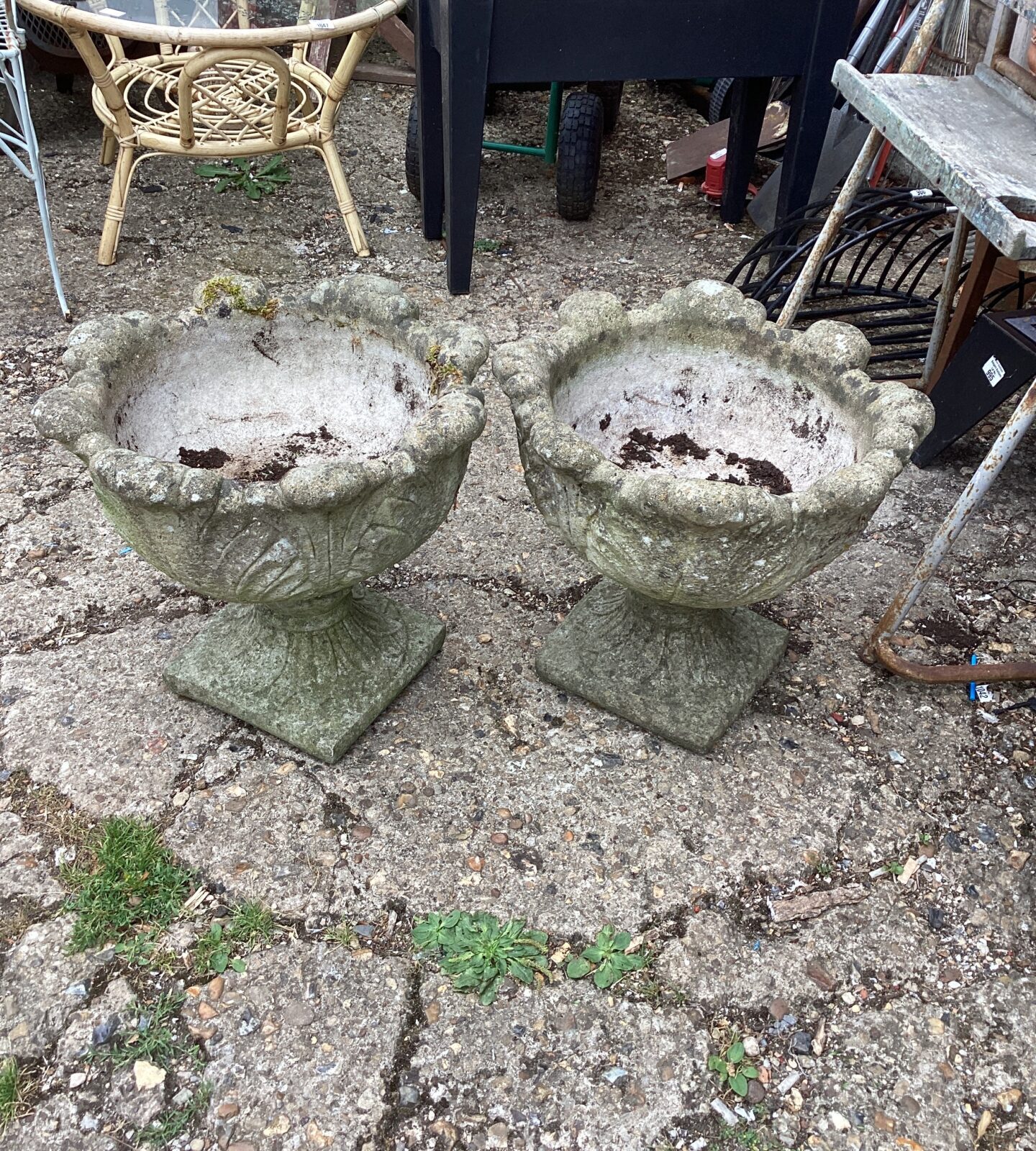 Two stone effect garden planters