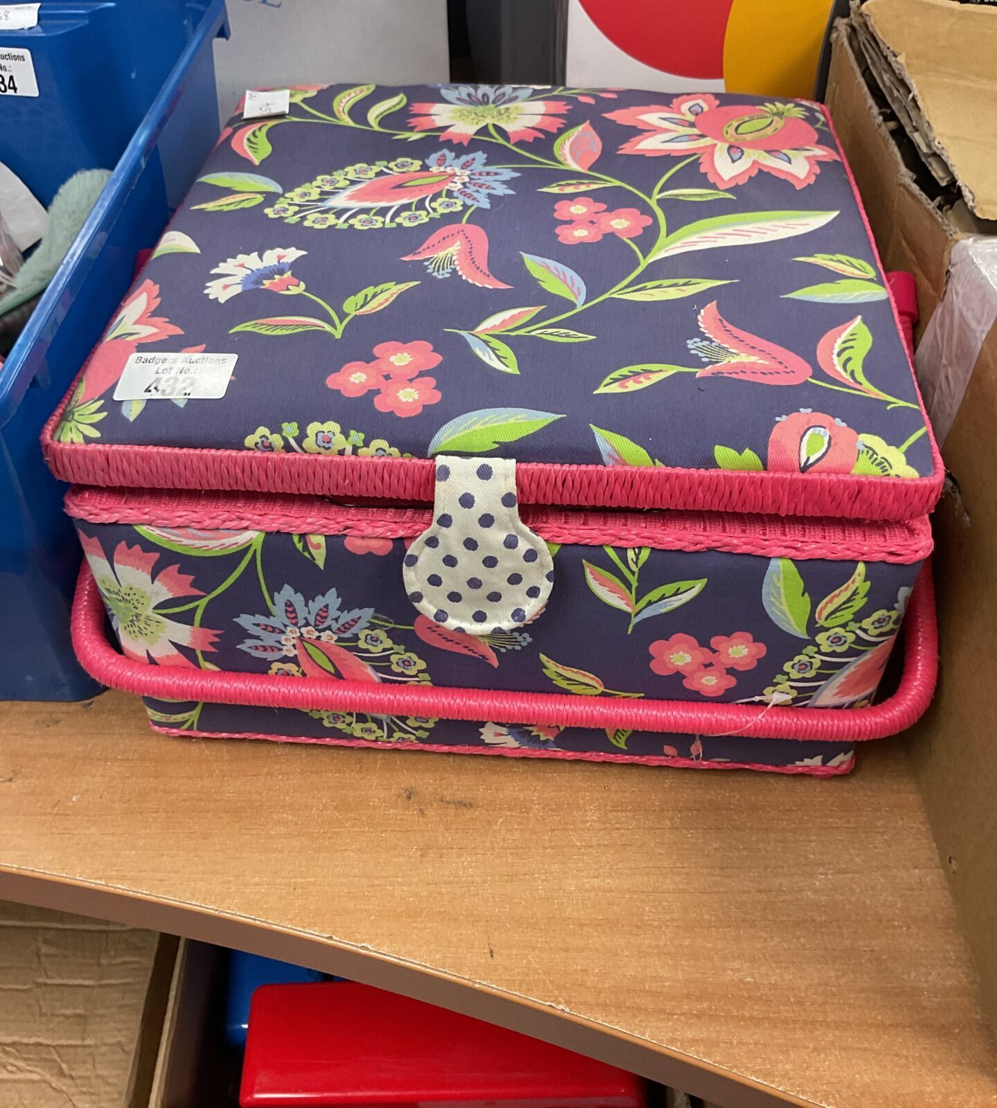 Floral sewing box with contents
