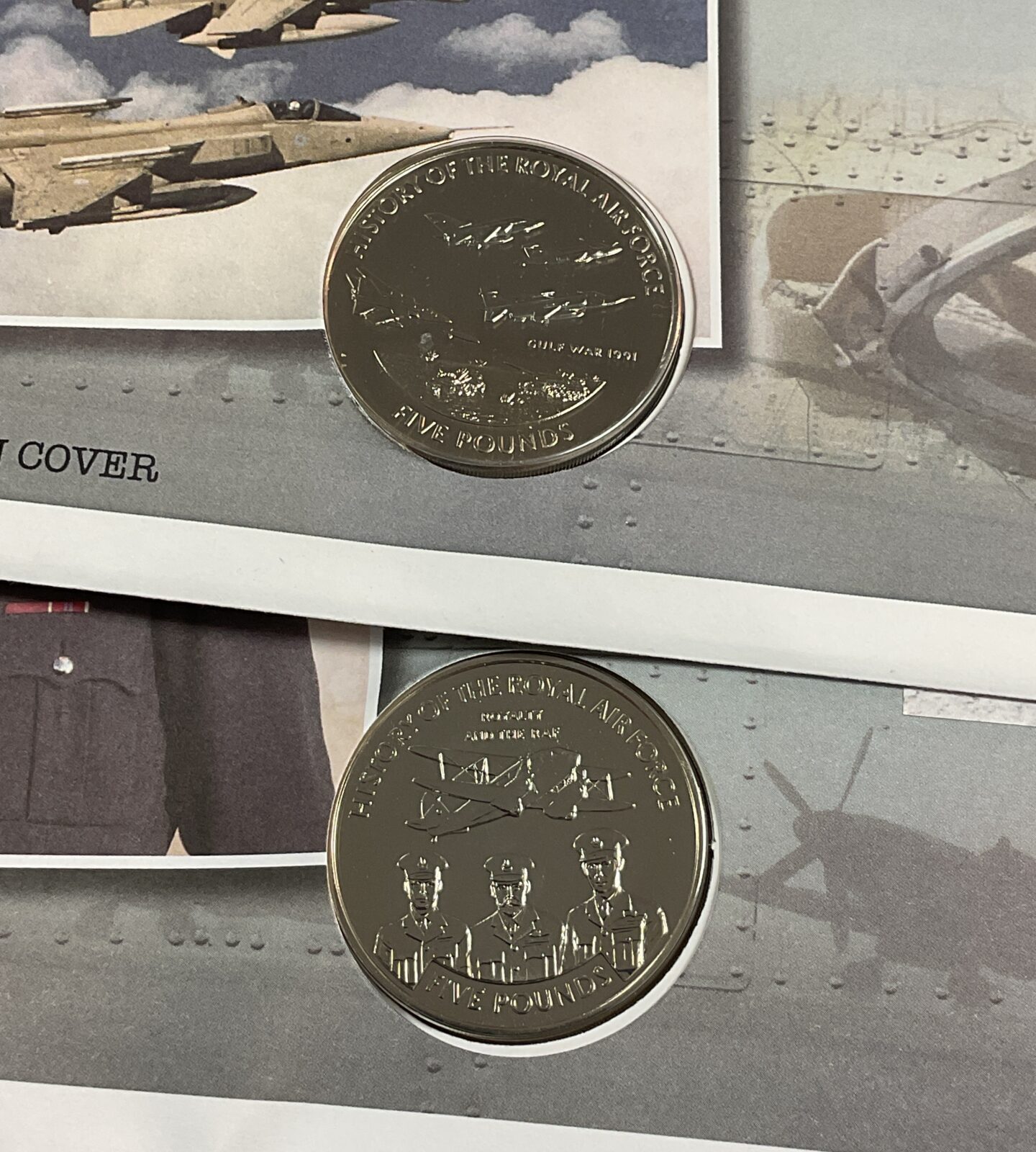 Two large letter History of the royal airforce gulf war and royalty commemorative £5 coin covers - Image 2