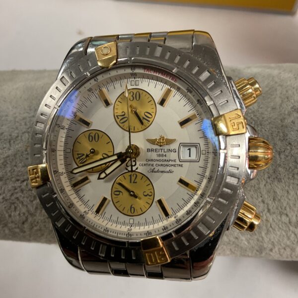 Genuine Breitling Chronomat Evolution Automatic 18k stainless steel wristwatch with box and papers