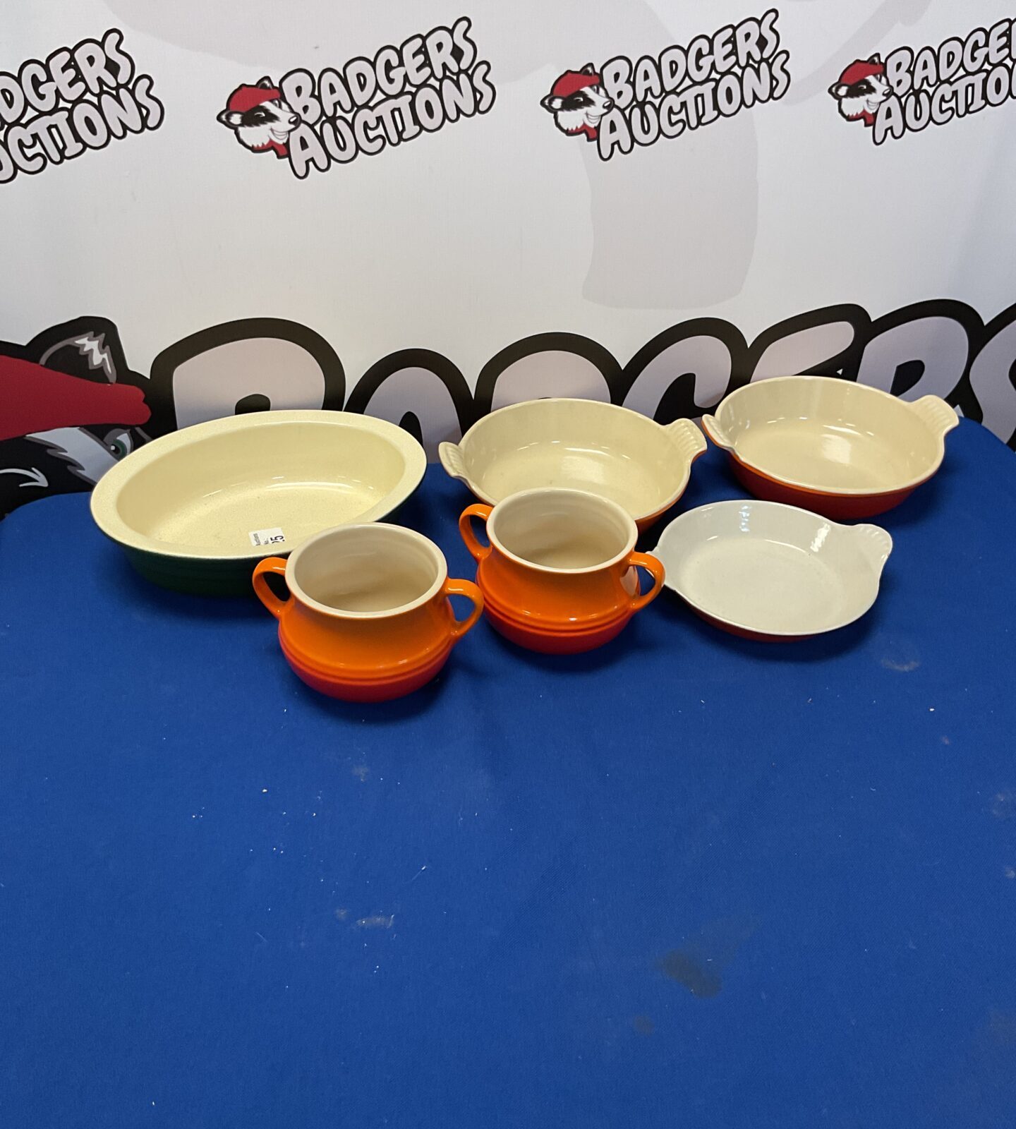 Selection of le crueset ware inc soup mugs and dishes