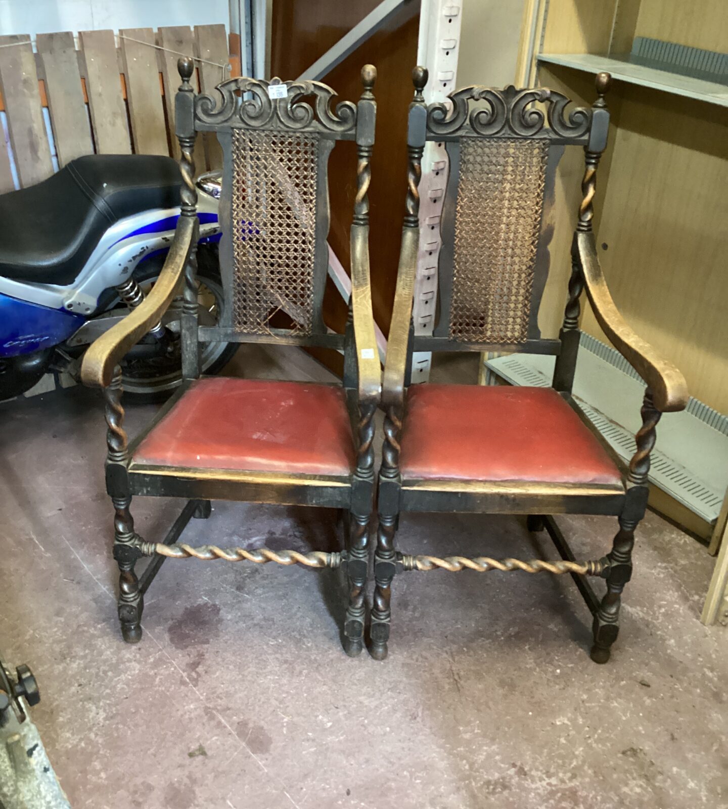 Two Antique Barley Twist Oak Carver Chairs