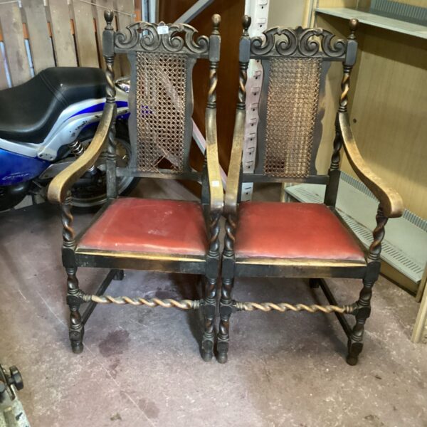 Two Antique Barley Twist Oak Carver Chairs