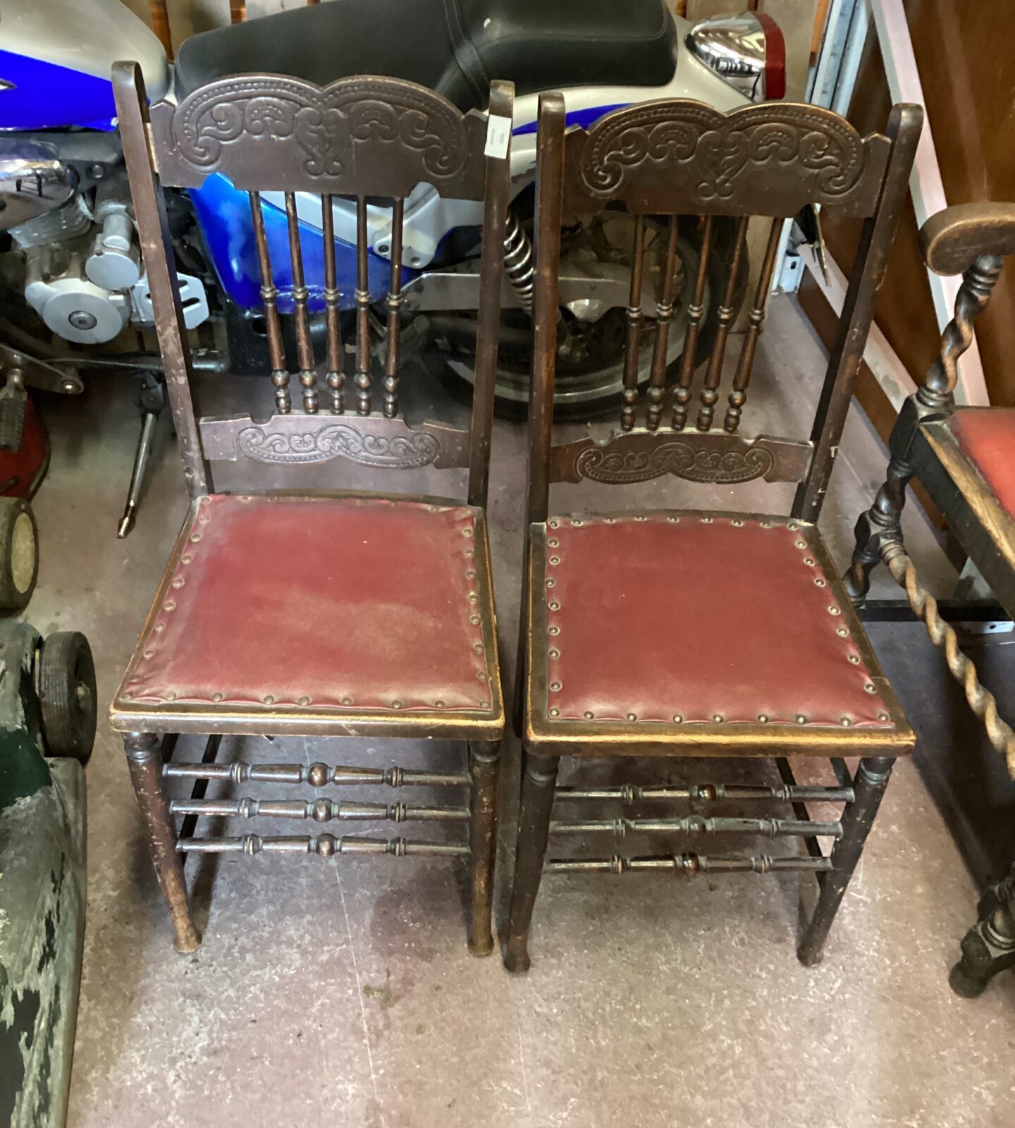 Two antique Lafkin Carved oak Chairs