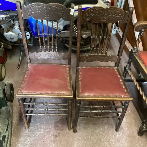 Two antique Lafkin Carved oak Chairs
