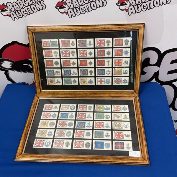 Two framed sets of military badge cigarette cards