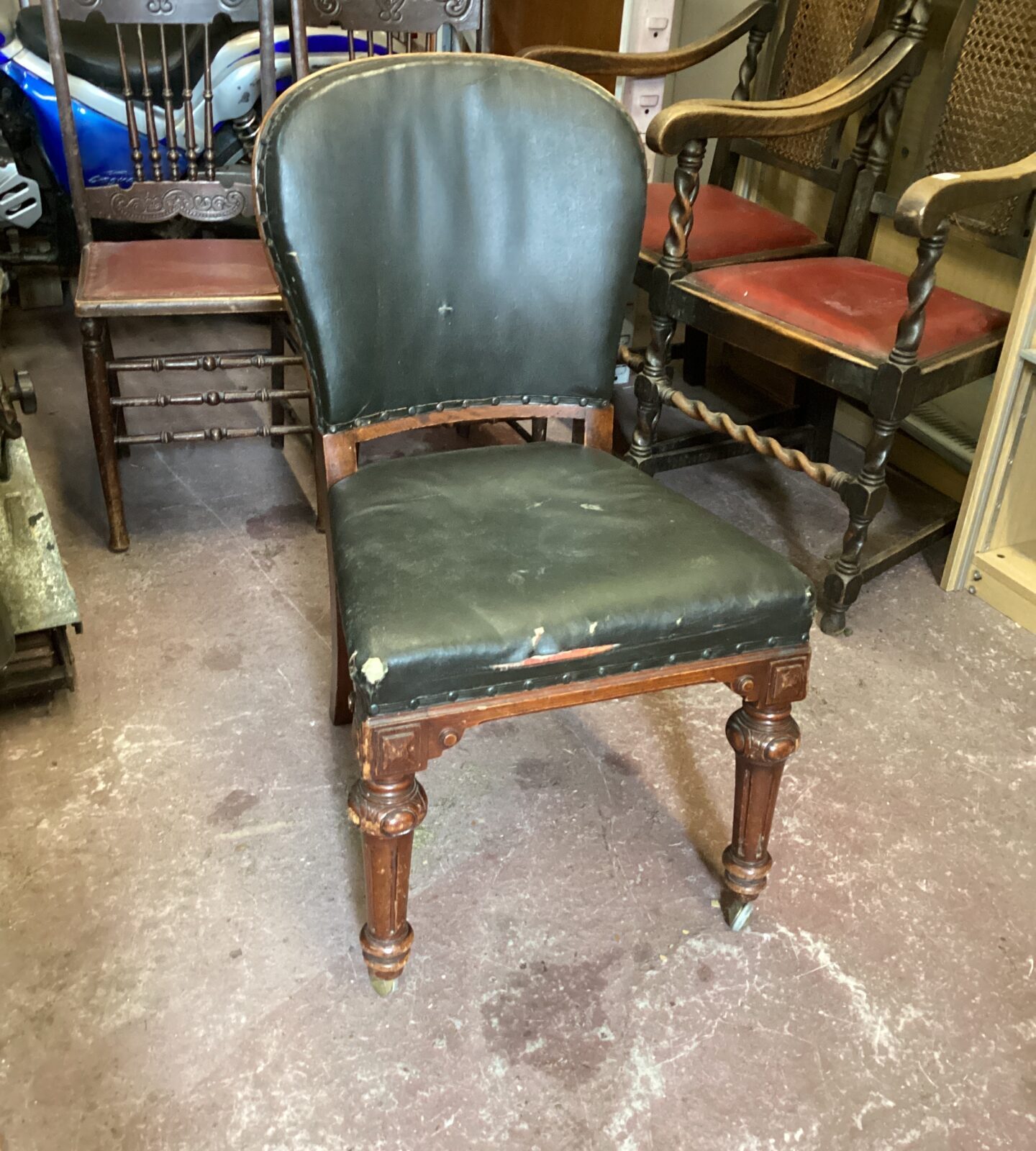 Victorian Oak Occasional Chair with Casters