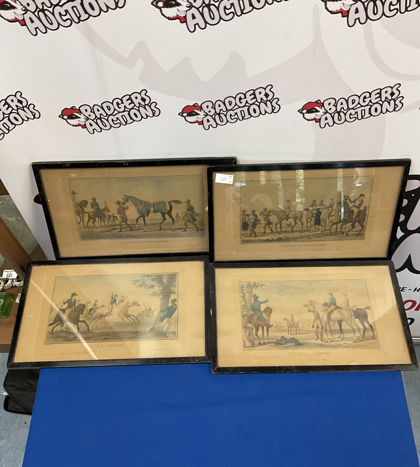 Set of four framed antique hunt scene prints