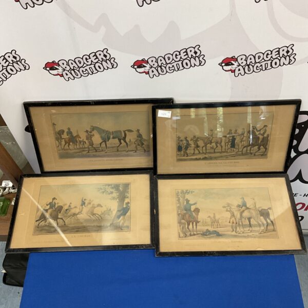 Set of four framed antique hunt scene prints