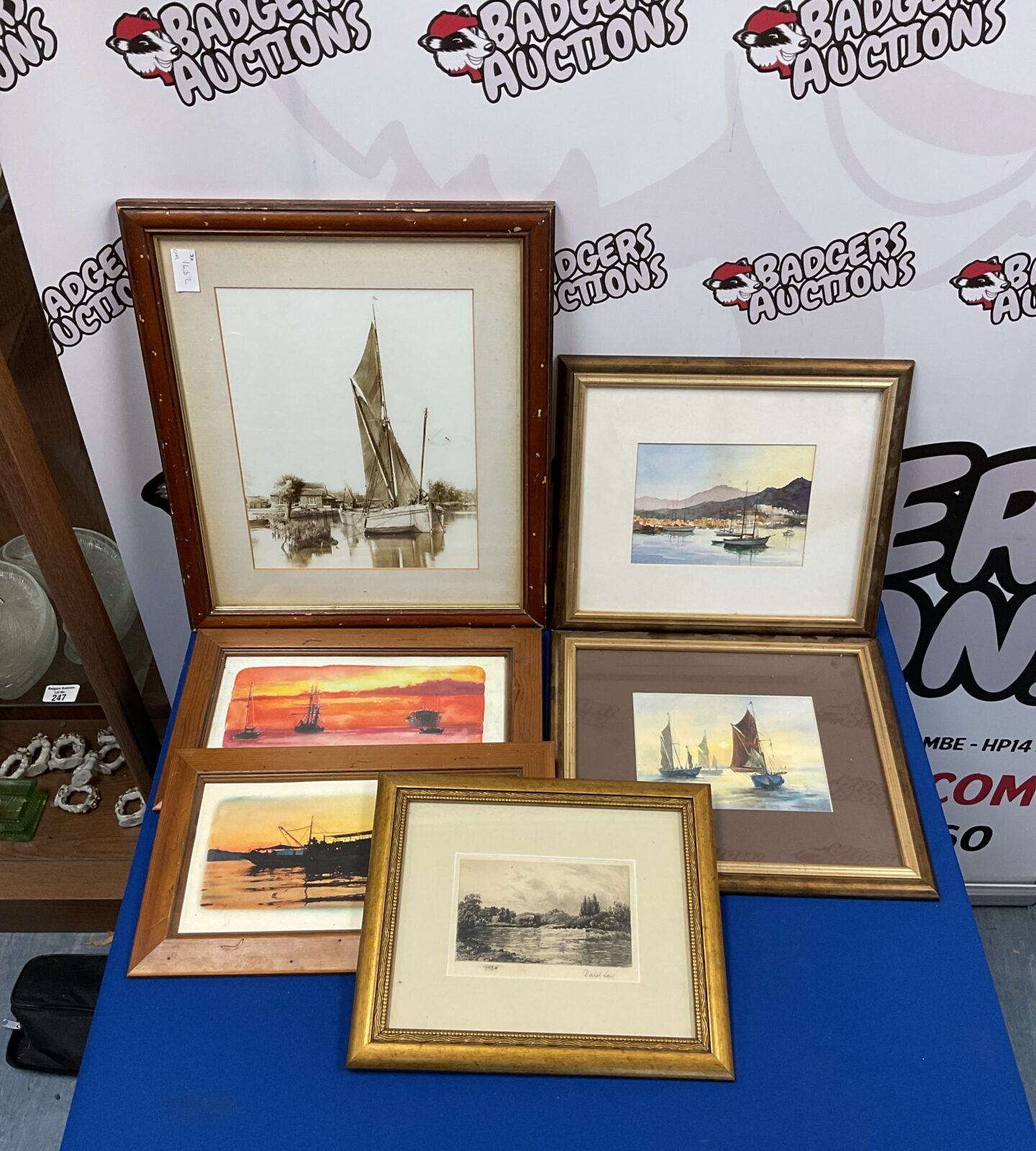Six framed prints & pair of g haler signed watercolours