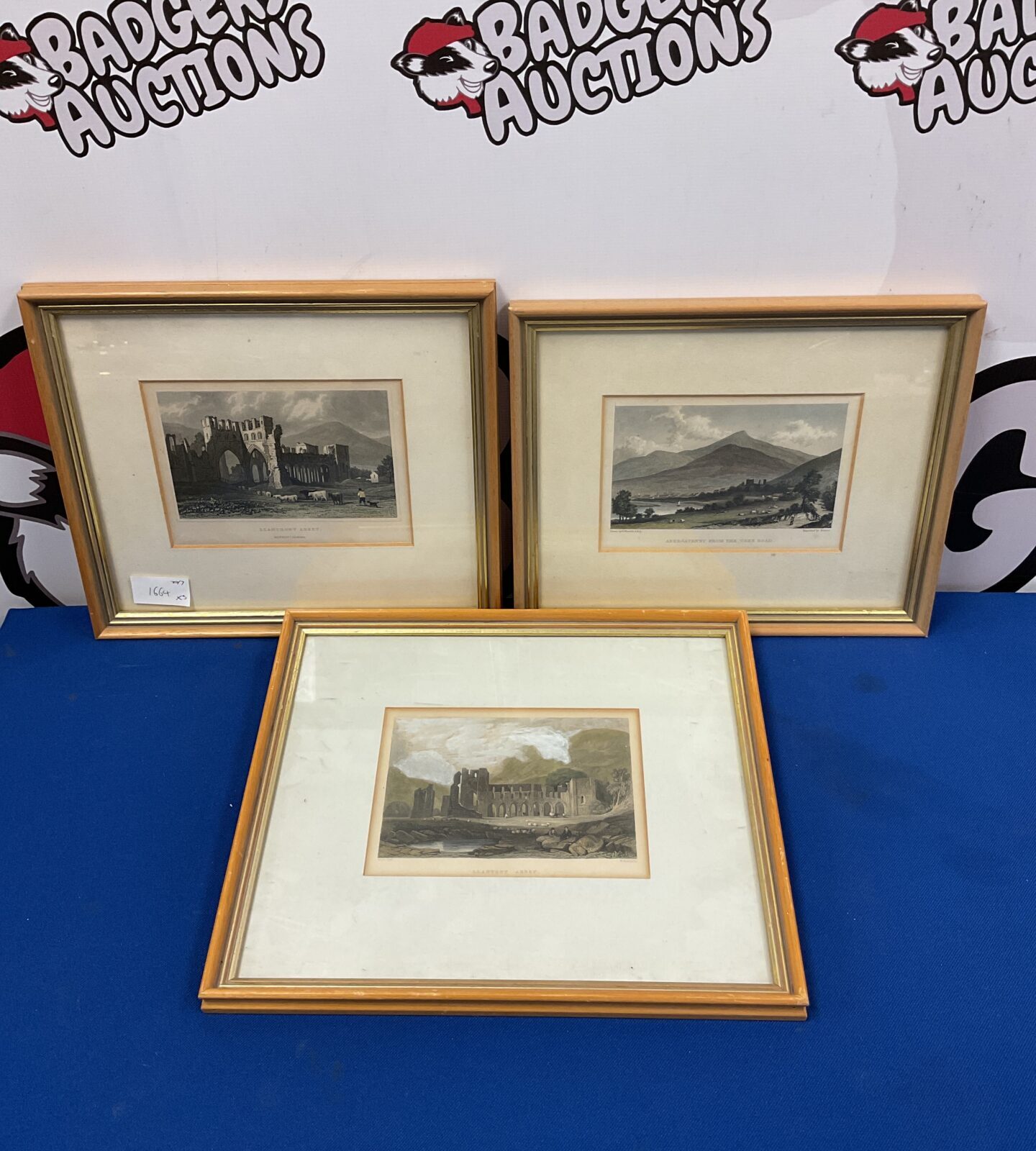 Three antique framed  engravings of welsh abbeys