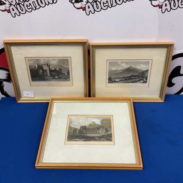Three antique framed  engravings of welsh abbeys