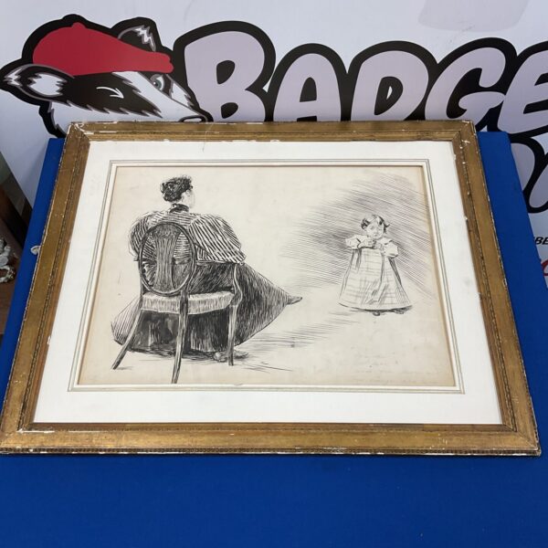 Original pen & ink artwork of a mother & child