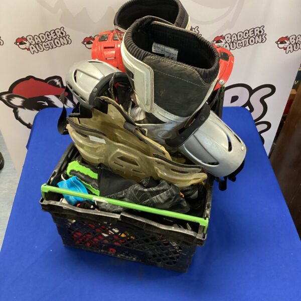 Crate of motorcross gear inc two body armour sets, pair of boots & clothing
