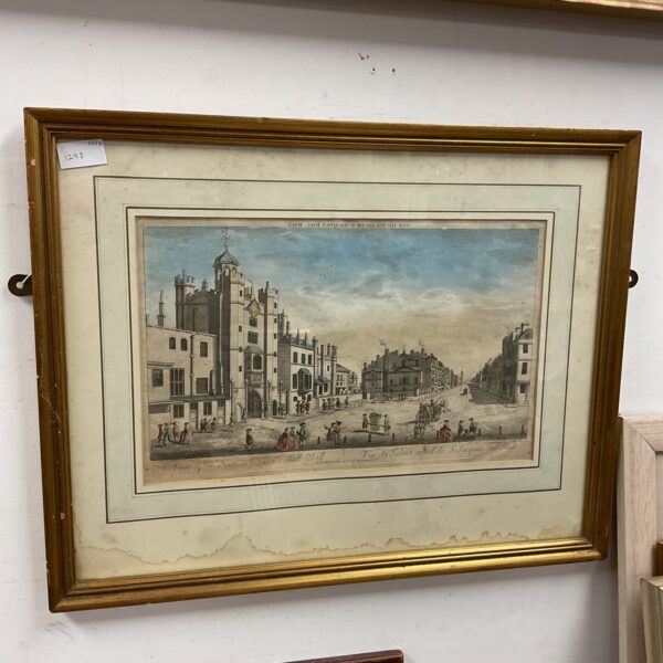 Antique framed hand coloured engraving pall mall palace