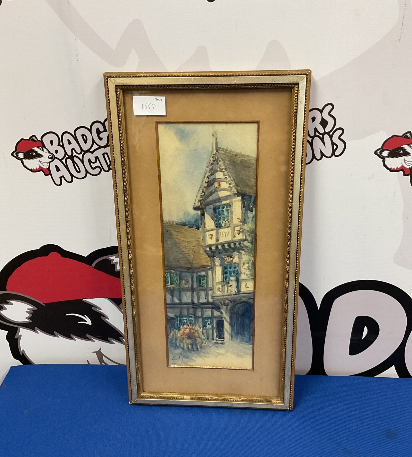 Antique framed watercolour signed e a f of a 1571 dated town house