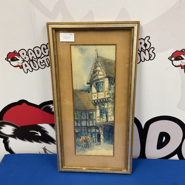 Antique framed watercolour signed e a f of a 1571 dated town house