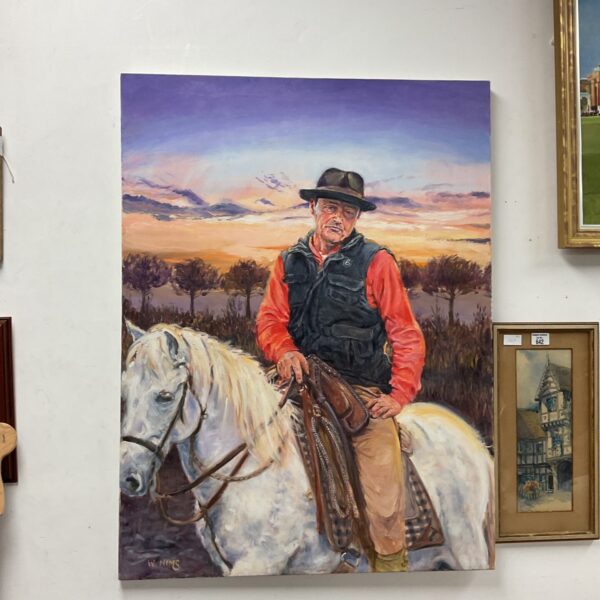W nims signed large oil painting of john wayne on horseback
