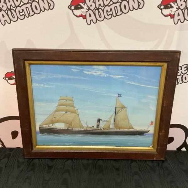 Antique oak framed oil painting of a british navy hospital ship