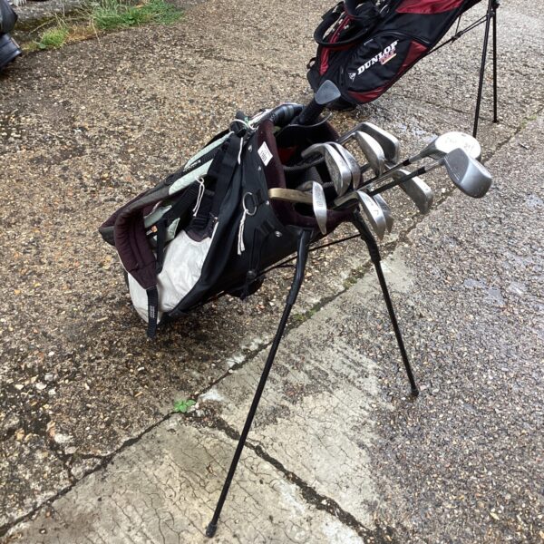 Bag of mixed golf clubs
