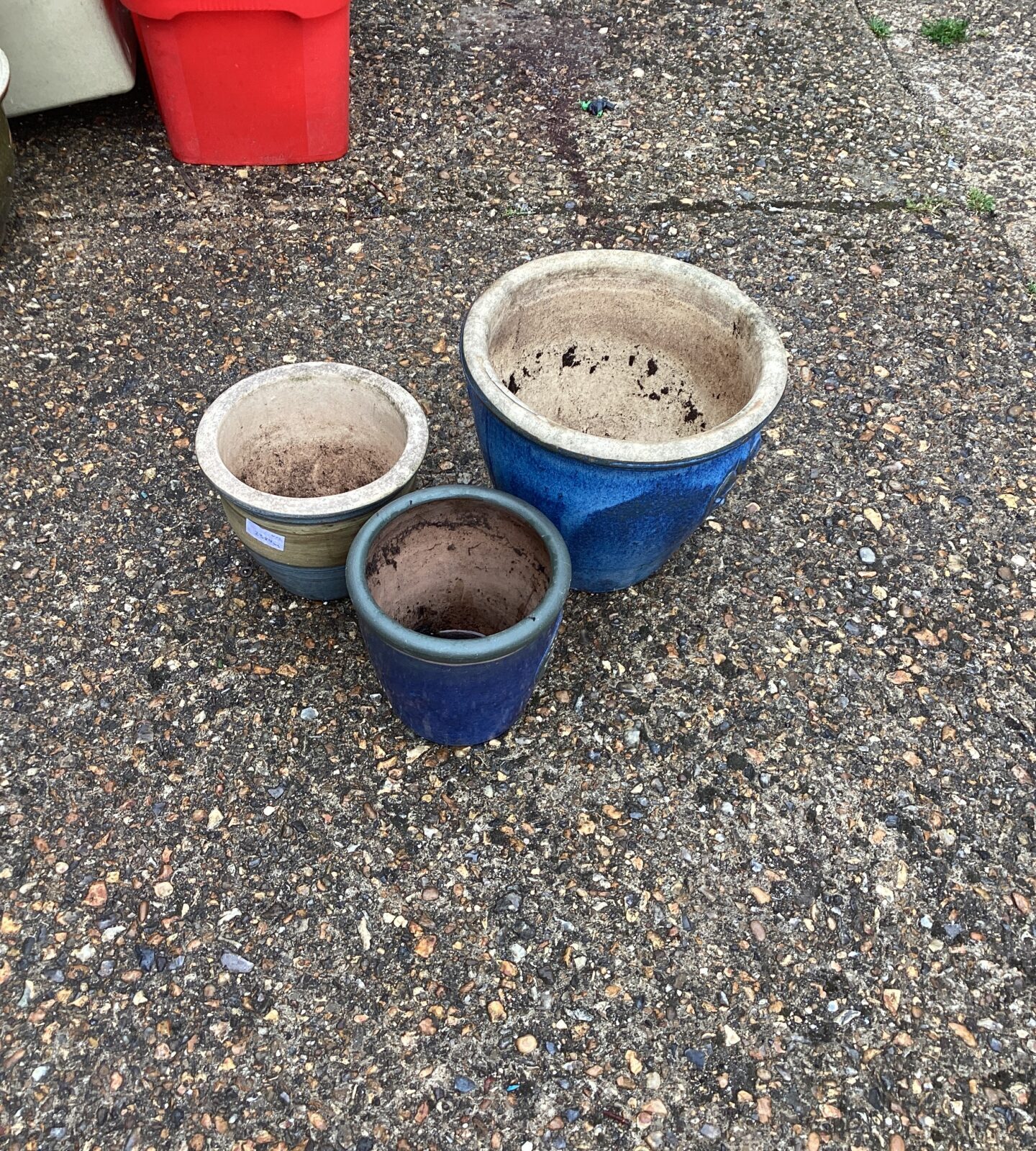 Three glazed garden pots