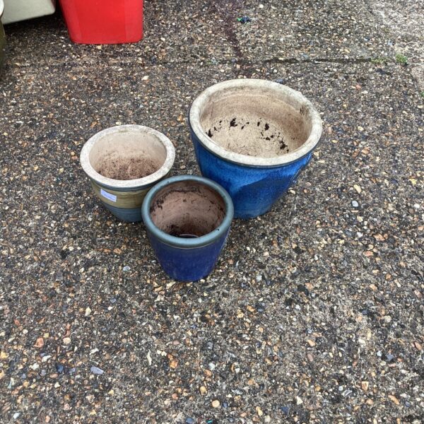 Three glazed garden pots
