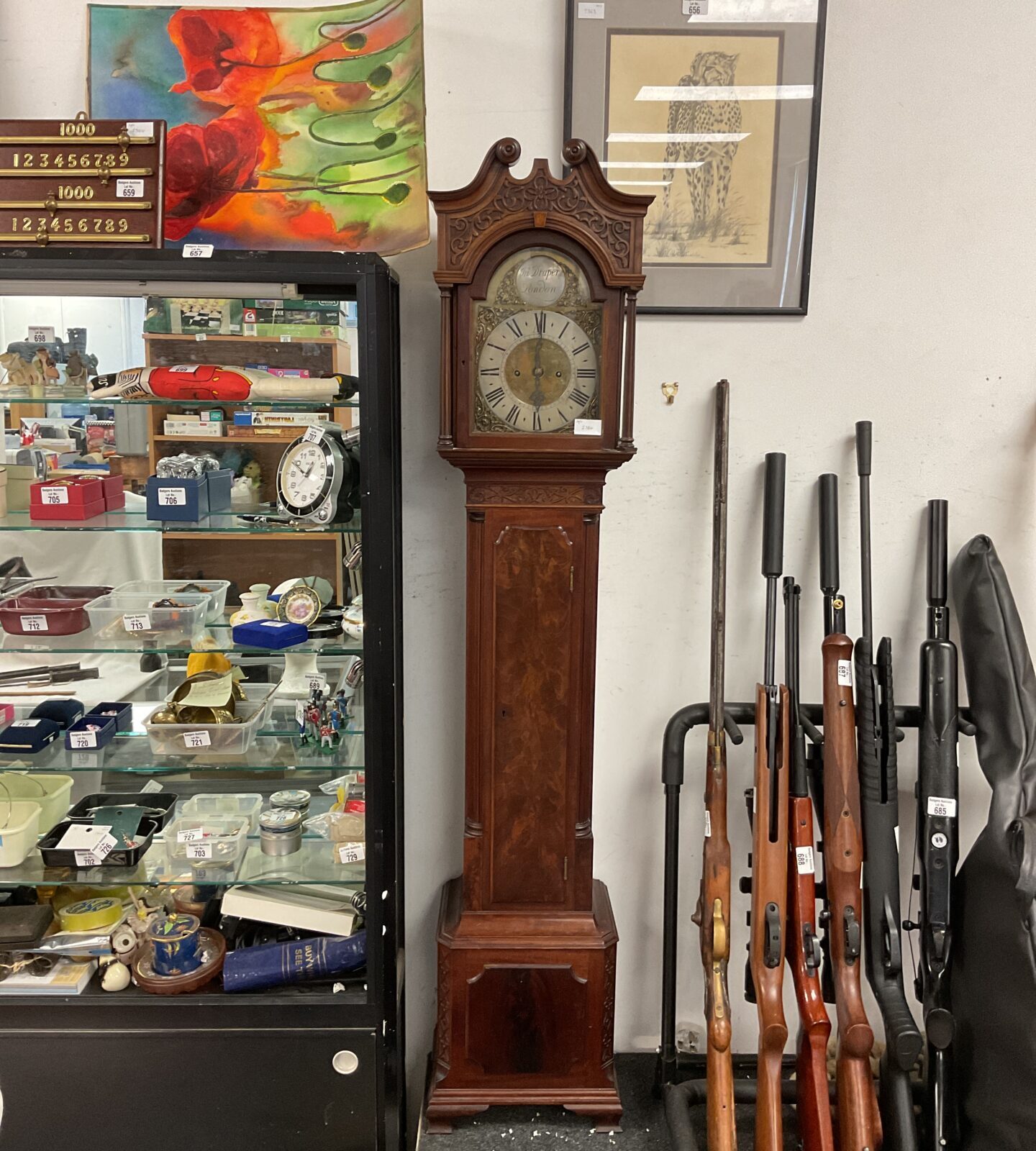 Jn draper london grandmother clock fusee clock with pendulum & keys