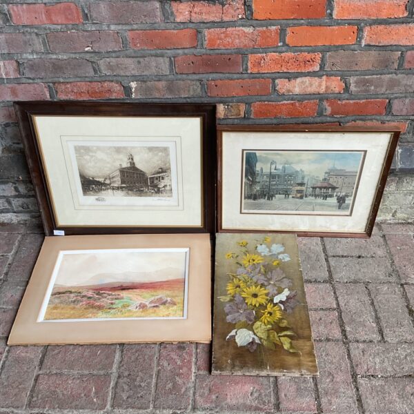 Two framed prints, j w carey watercolour of black mountain & divis & still life oil painting
