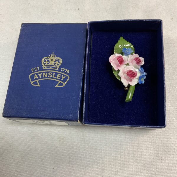 Aynsly bone china rose brooch on gold tone pin