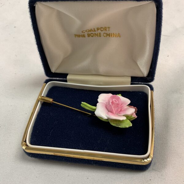 Coalport bone china rose brooch on gold tone pin
