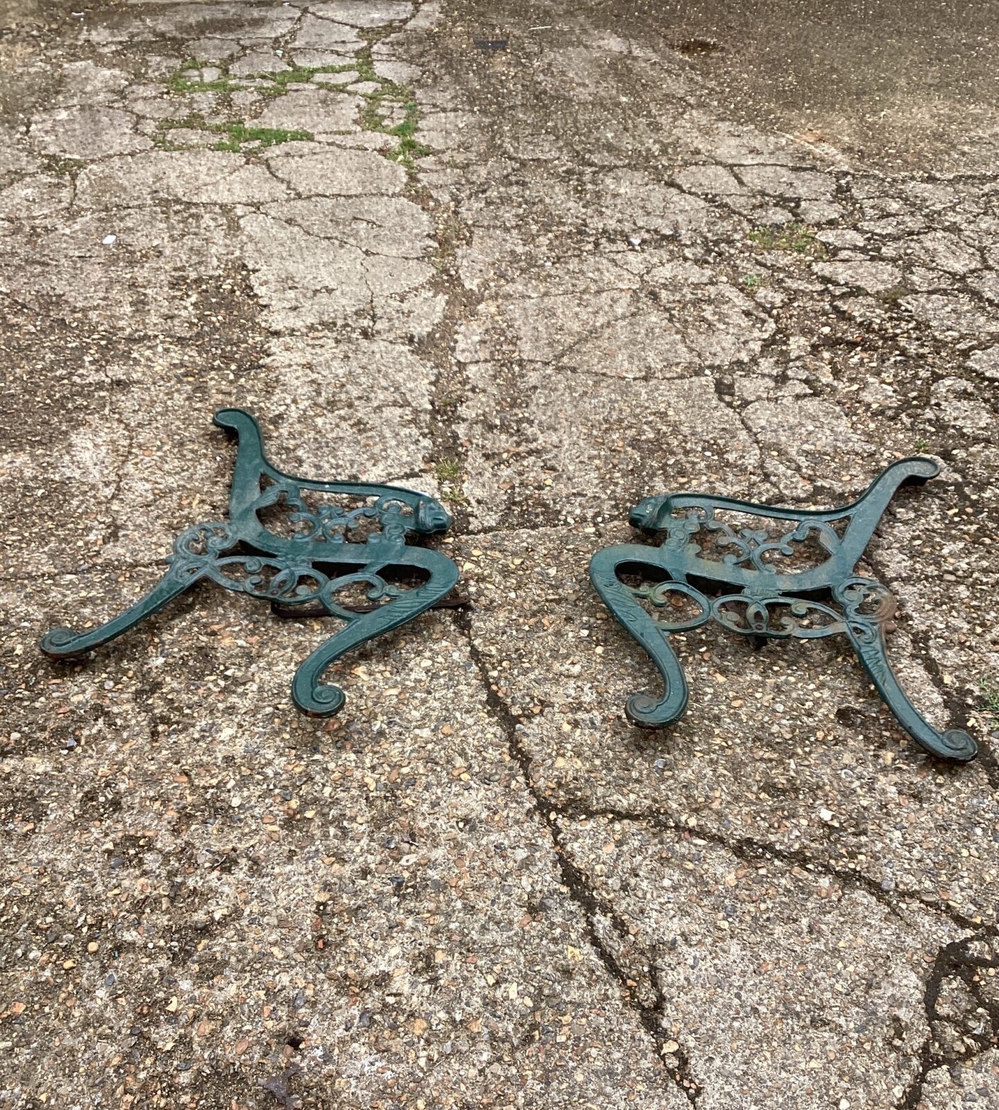 Pair of cast iron bench ends