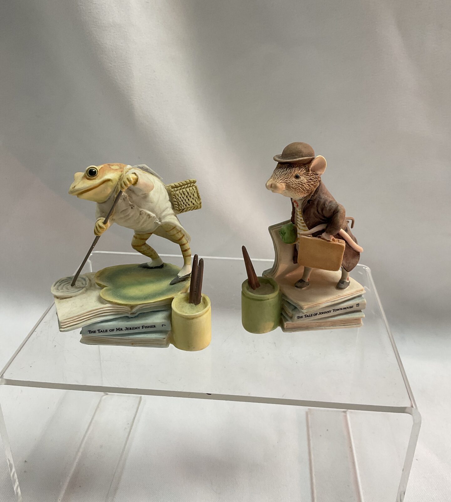 Two Beatrix potter figures Jeremy fisher and Jonny town mouse