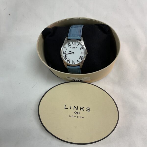 Links of London gents wristwatch with a blue dial and stainless steel case.