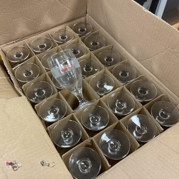 Box of 24 new birra moretti beer glasses