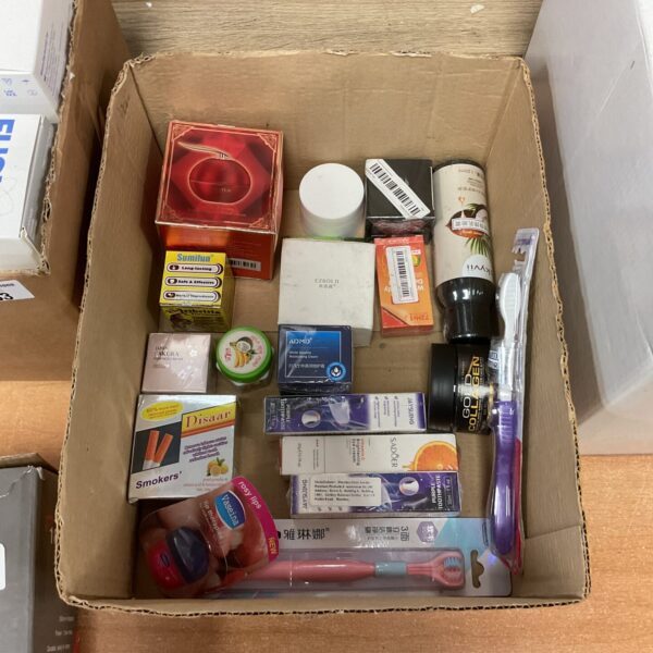 Box of new cosmetics & toiletries