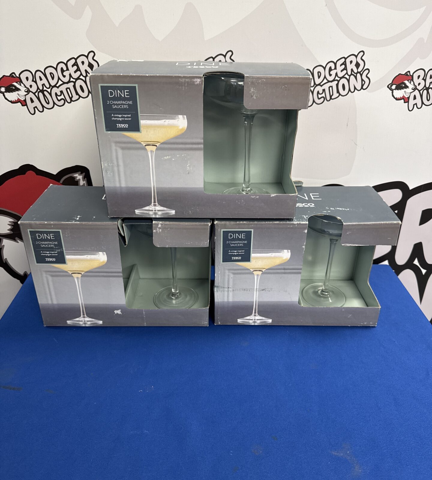 Three new twin packs of Tesco champagne saucer glasses
