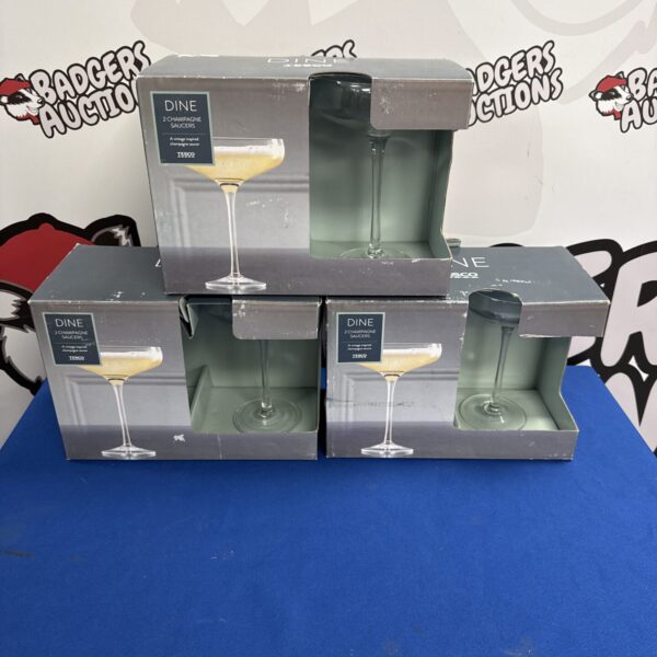Three new twin packs of Tesco champagne saucer glasses