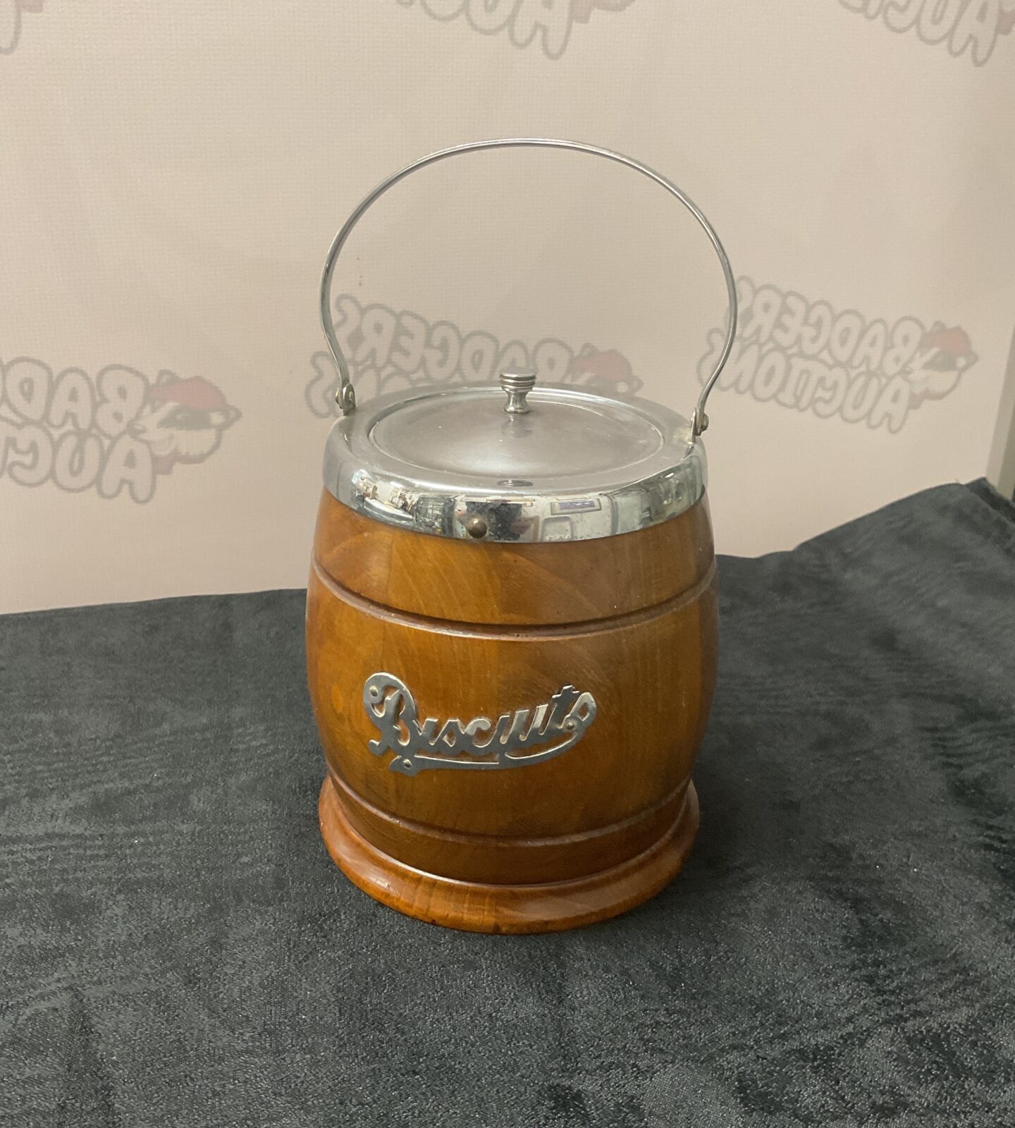 Vintage oak biscuit barrel