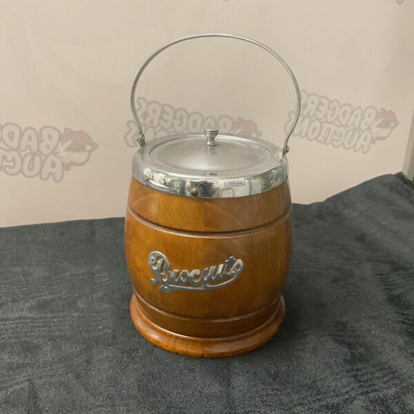 Vintage oak biscuit barrel